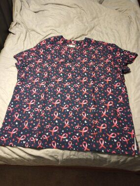Revel breast cancer ribbons and butterflies scrub top (NWOT)
